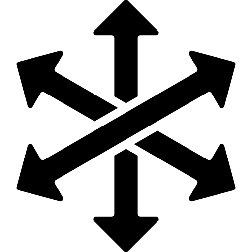 Black arrows pointing in all directions on a white background