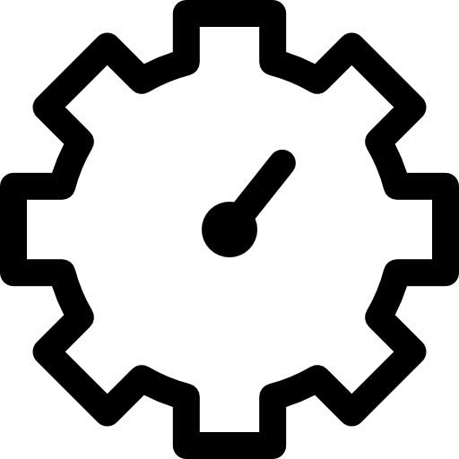 Black gear icon on a white background