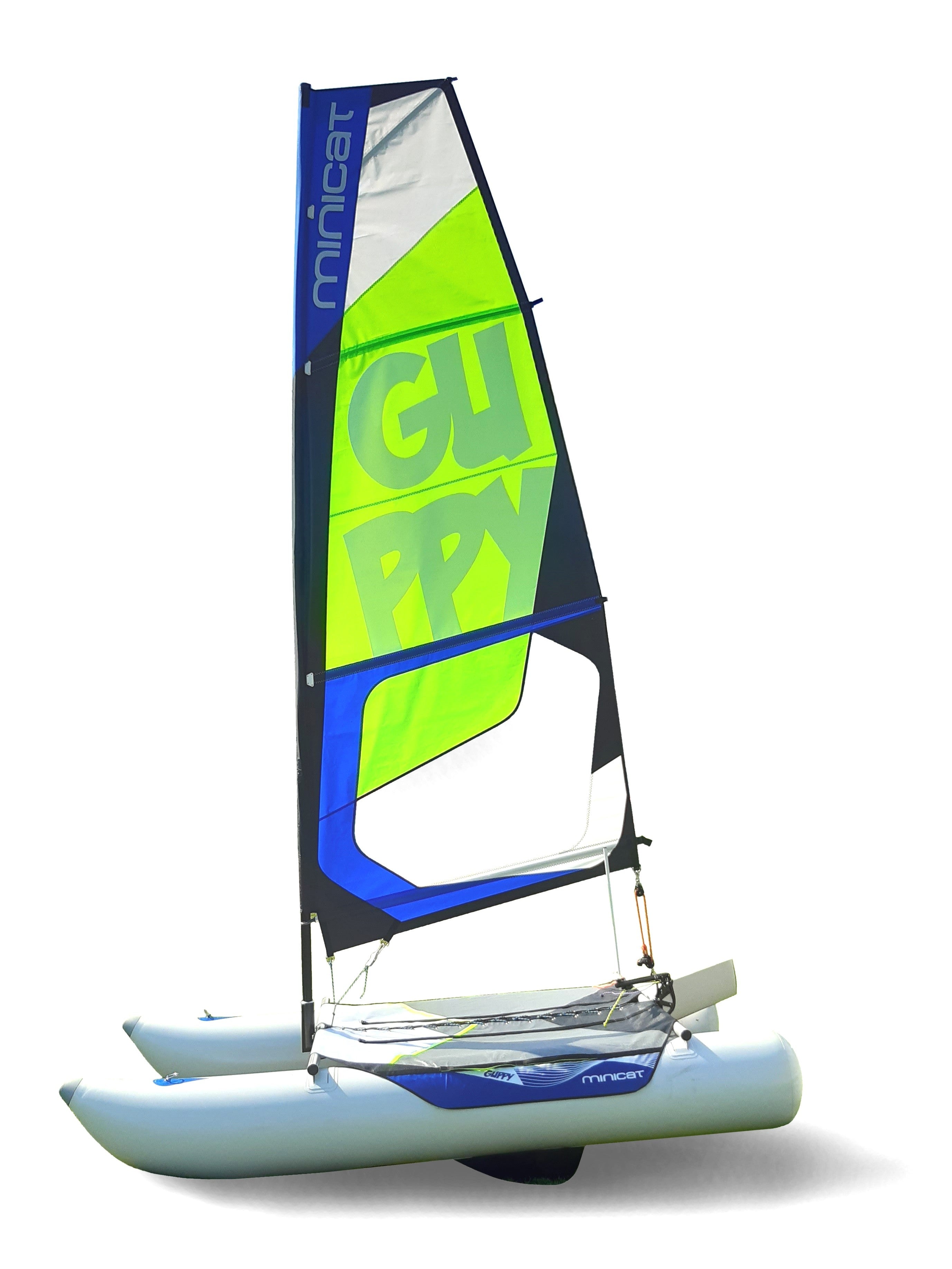 Sailing boat MiniCat Guppy on the white  background 